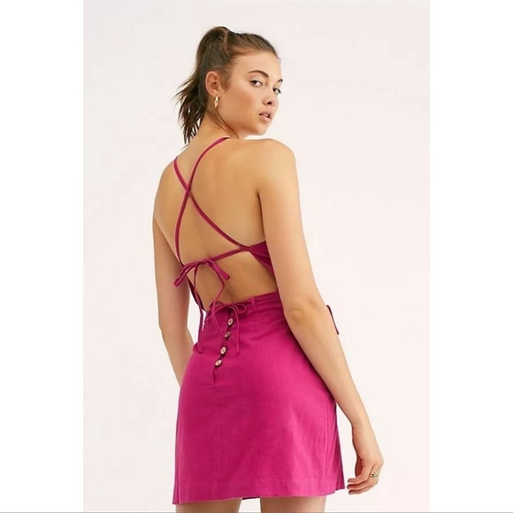 FREE PEOPLE 100% Cotton Tie Back Mini Dress - Picture 1 of 5